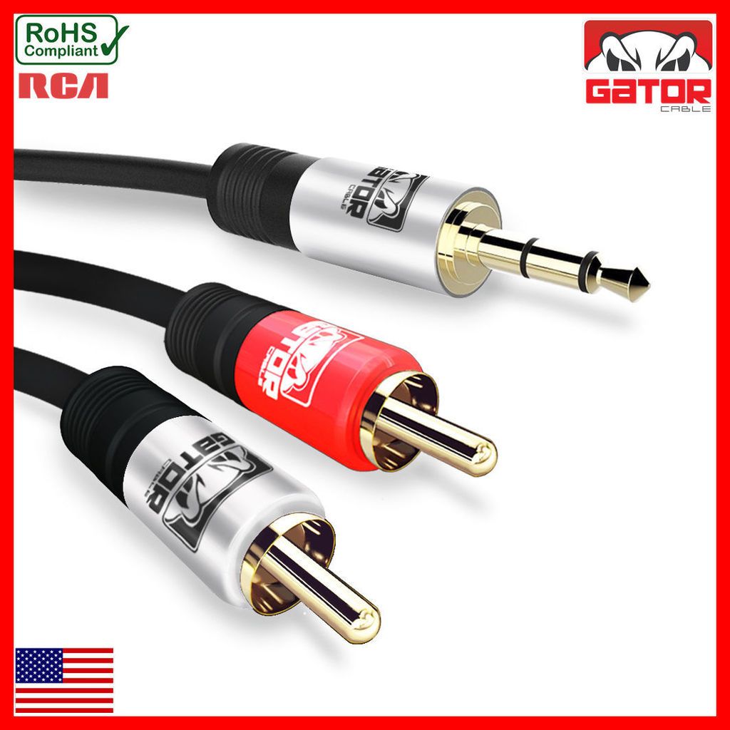 AUX Auxiliary 3.5mm Audio Male to 2 RCA Y Male Stereo Cable Cord Wire ...